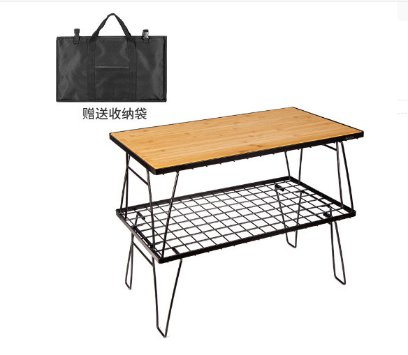 Picture of Outdoor Folding mesh table bamboo board dining table camping portable barbecue table multifunctional camping tableware draining rack mesh table