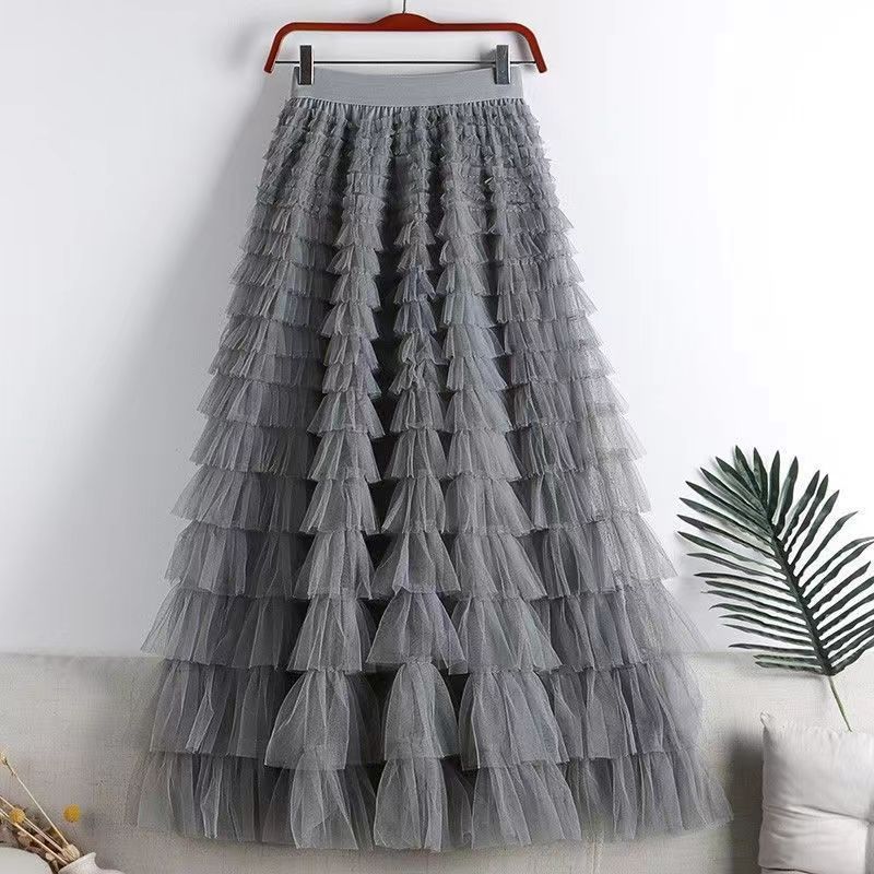 Picture of Mesh Splicing Cake Skirt 2025 Spring, Summer, Autumn and Winter New Mid-Length Skirt A-Line Long Skirt Fluffy Gauze Skirt
