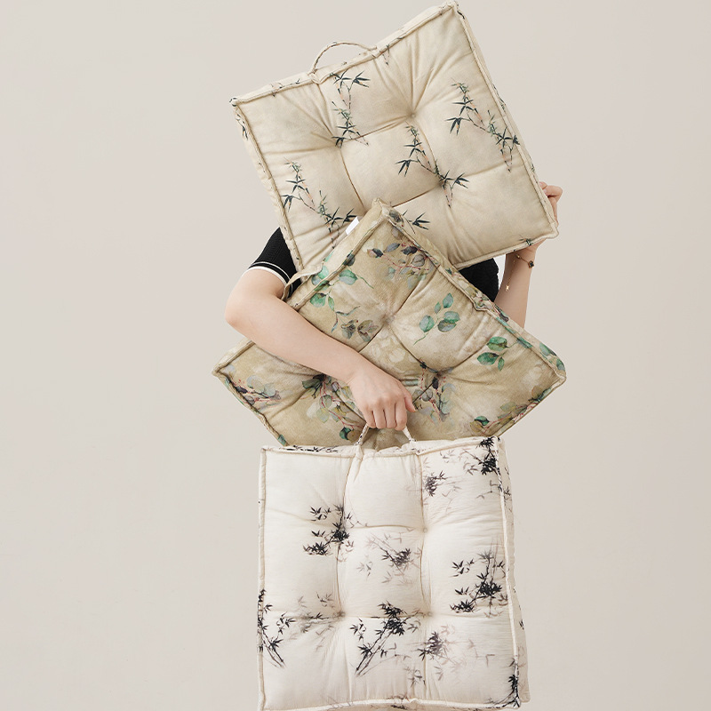 New Chinese Style Printed Thickened Cushion Light Luxury Home Chair Cushion Sedentary Office Cushion Tea Table Chair Cushion
