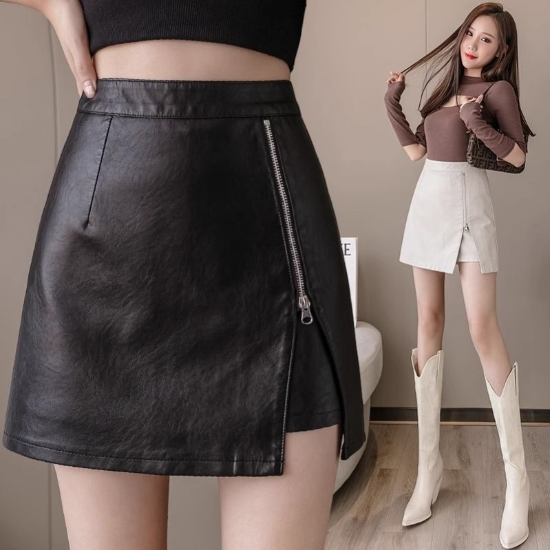 Small Leather Skirt Skirt Women's Autumn 2023 New Irregular High Waist Anti-running Skirt A- shaped Short Skirt Hip Skirt