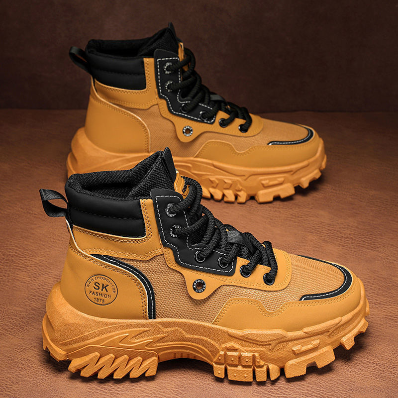 Boots Men's Autum Breathable High-Top British Style Retro Work Boots Outdoor Mountaineering Desert Combat Rhubarb Boots