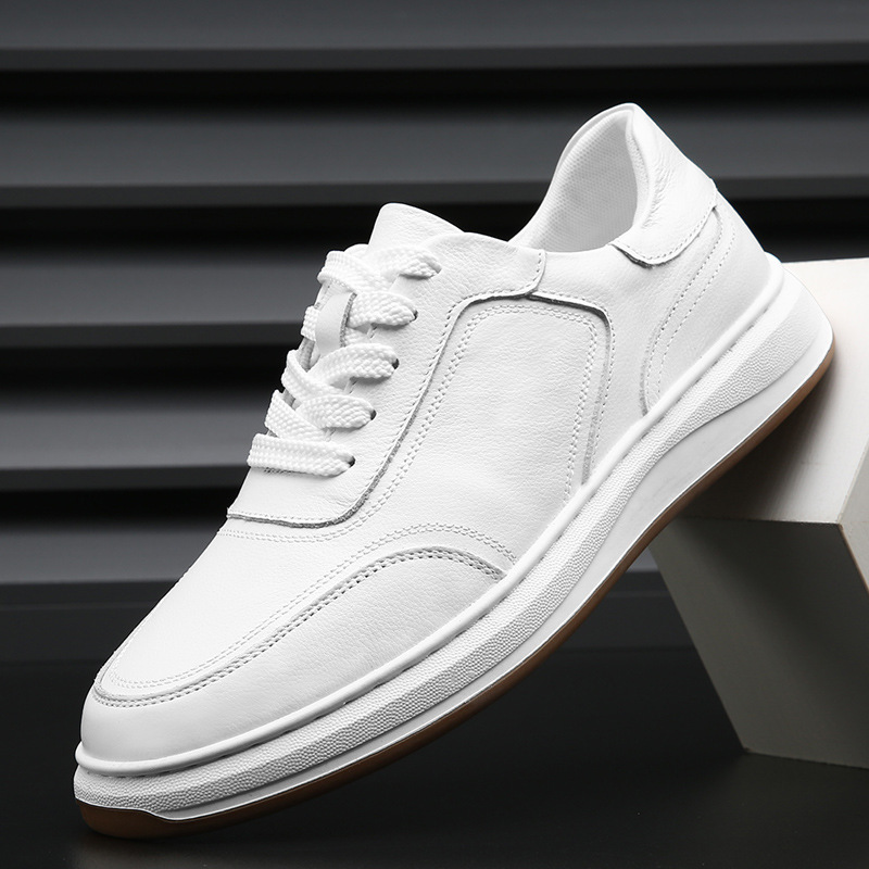 Top layer cowhide autumn new versatile white shoes men's genuine leather breathable casual shoes men's trendy thick-soled board shoes