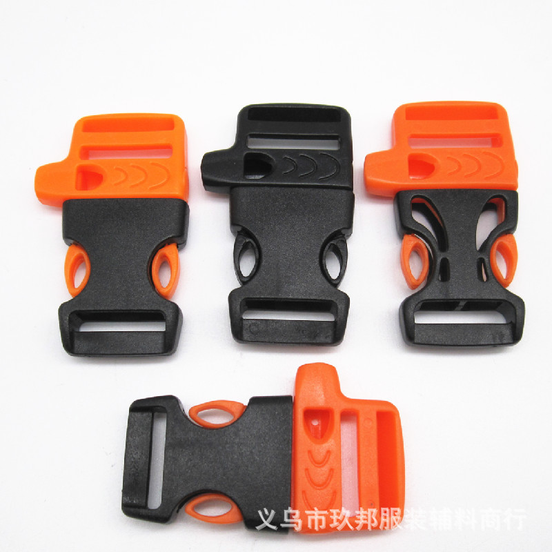 In stock supply 2CM whistle buckle outdoor life-saving sports plastic orange plus black buckle with whistle buckle