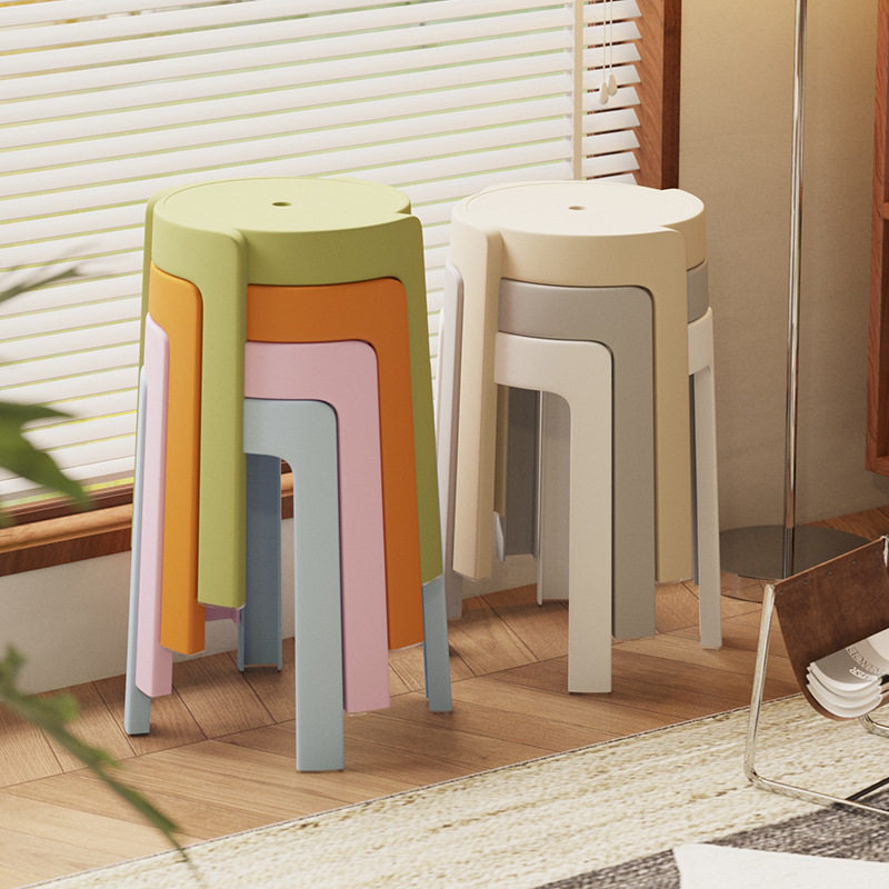 Plastic Stool Nordic Household Stackable Thickened Round Stool Modern Simple Rental Dining Table Stool Cement Rubber Stool
