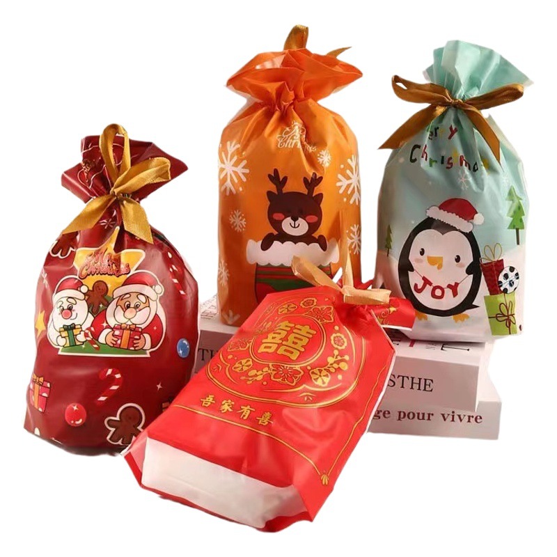 2023 new snowflake crisp packaging bag Christmas gift bag candy biscuit ziplock bag safe fruit drawstring bag
