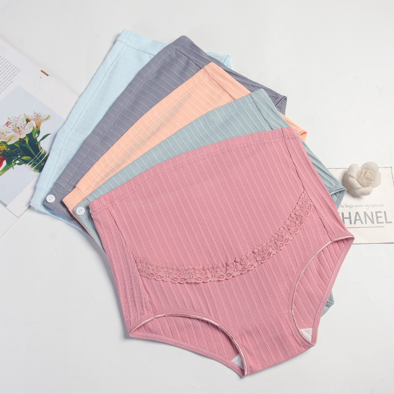 Picture of Lace Pregnant Women's Underwear Large Size Breathable High Waist Abdominal Adjustable Pregnant Rib Briefs Manufacturers Combed Cotton