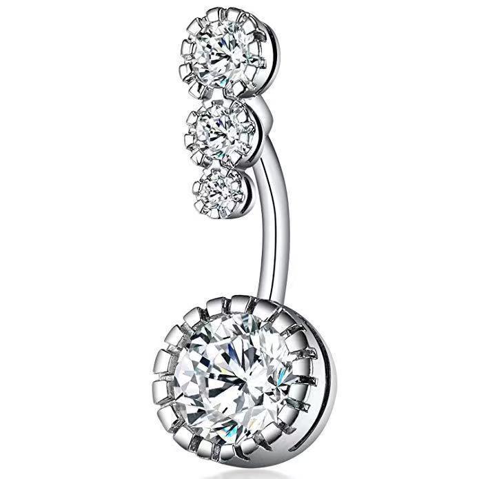 Picture of 18K real gold electroplated European and American body piercing jewelry belly button ring copper inlaid zircon 316L stainless steel rod belly button nail
