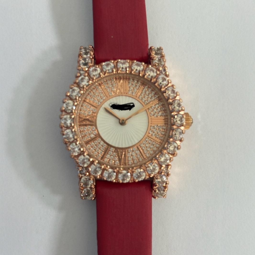 Fashion Inlaid Zircon Roman Women's Watch Red Leather Strap Watch Fashion Watch Rhinestone Women's Watch
