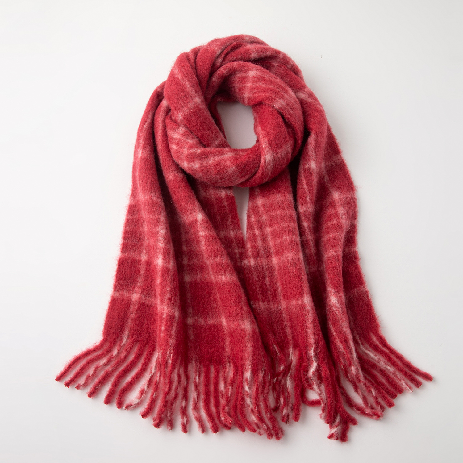 Fine Plaid Wool Blended Tassel Scarf Winter Mohair Warm Scarf Women's All-match Plaid Korean Style Shawl