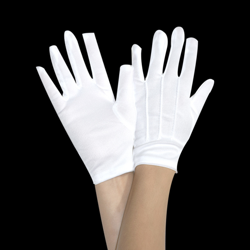 Picture of Primary school students this white gloves back three pull tendons dance performance gymnastics games flag-raising polyester children's gloves