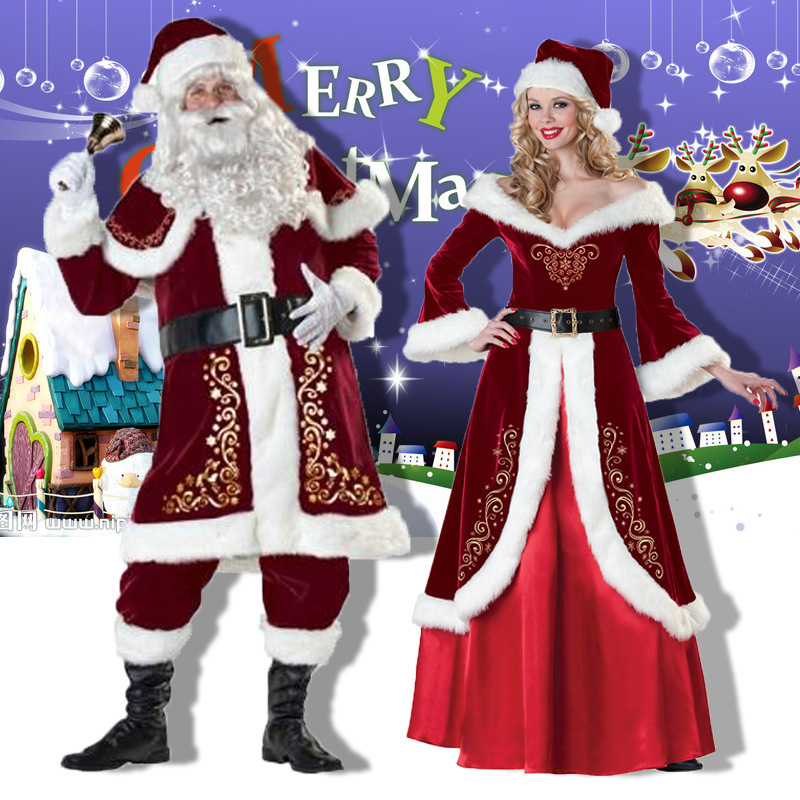 Cross-Border Plus Size European and American Christmas Costumes for Adults and Men, Santa Claus and Grandpa Couple Performance Costumes
