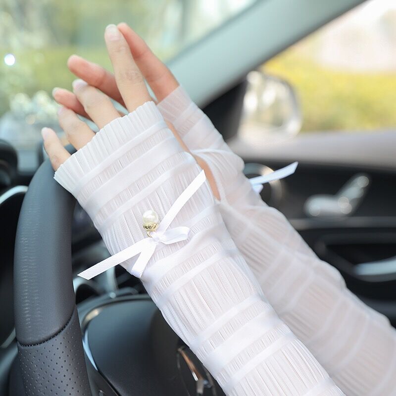 Lace Ice Silk Sleeve Sunscreen Gloves Women's Summer Ultraviolet Protection Thin Driving Cycling Loose Arm Sleeve