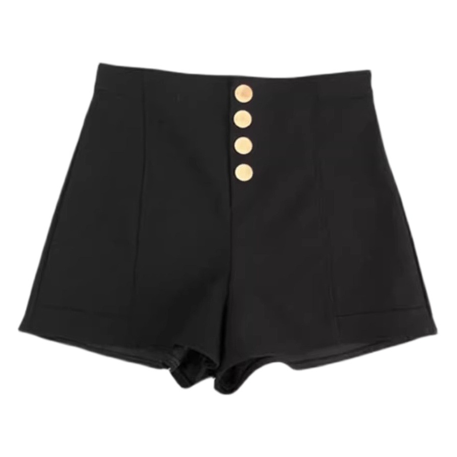 Button Student Shorts Women's 2024 New Spring and Autumn Outer Wear All-Match Base plus size High Waist Wide Leg A- Shorts