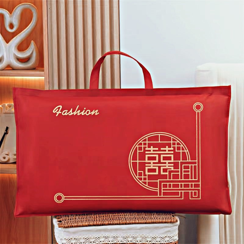 Customizable wedding four-piece storage pillow bag thickened non-woven waterproof dustproof wedding organizing bag bright red