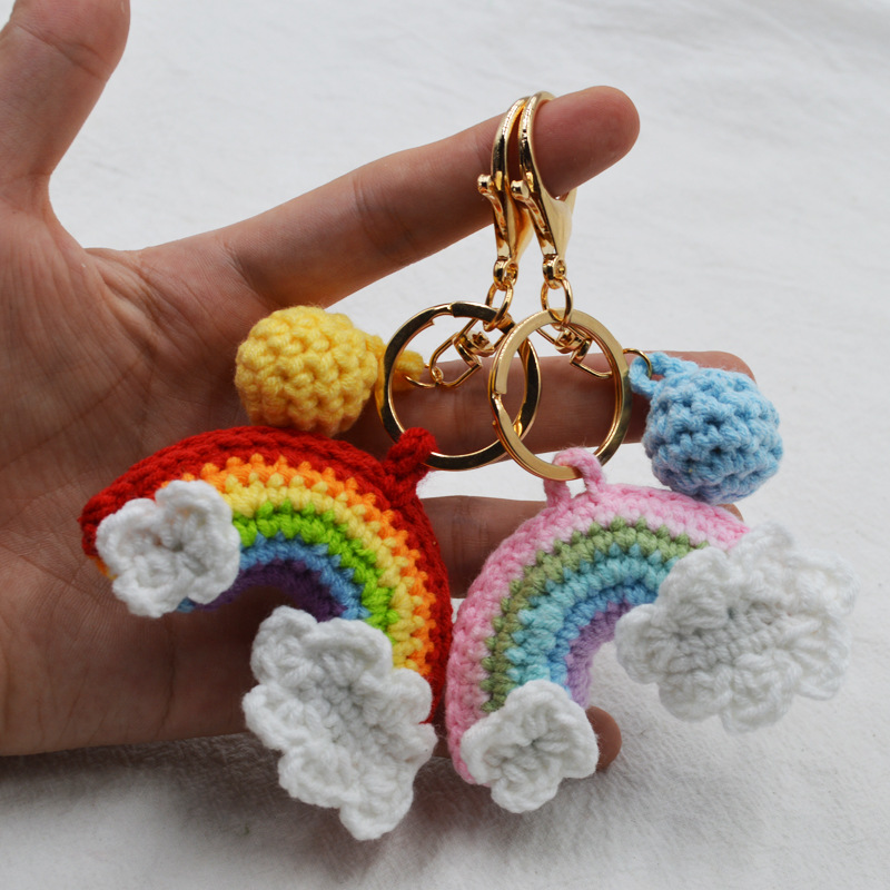 Summer Sweet Rainbow Woven Pendant Baoma Handmade Knitted Key Chain Five Strands Crocheted Rainbow Finished Products