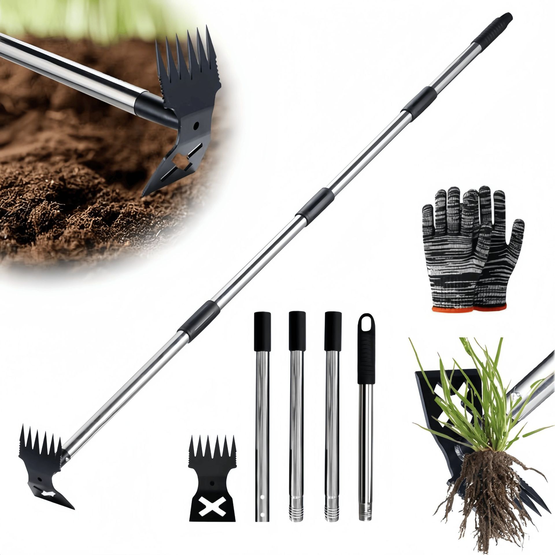 Double-Sided Hoe for Weeding and Raking, Garden Tool with Pointed Rake and Dual-Purpose Hoe, Multifunctional Hoe for Gardening and Weeding