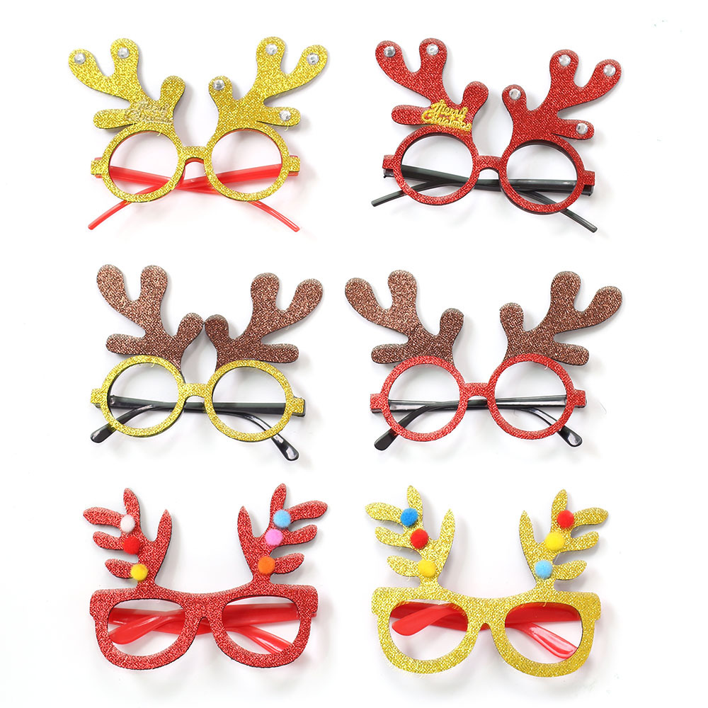 2025 New Christmas Decorations Glasses Frame Couples Children's Dress up Photo Props Christmas Tree Antler Glasses