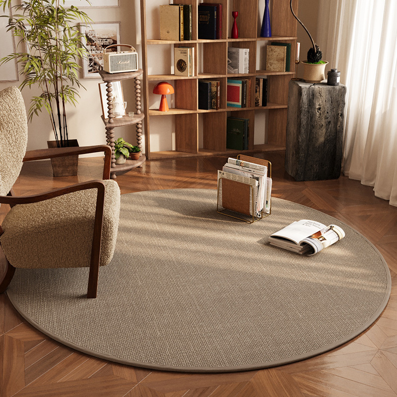 Picture of High-grade linen round living room carpet non-slip dirt-resistant dust removal mat woven pattern solid color bedroom study chair cushion