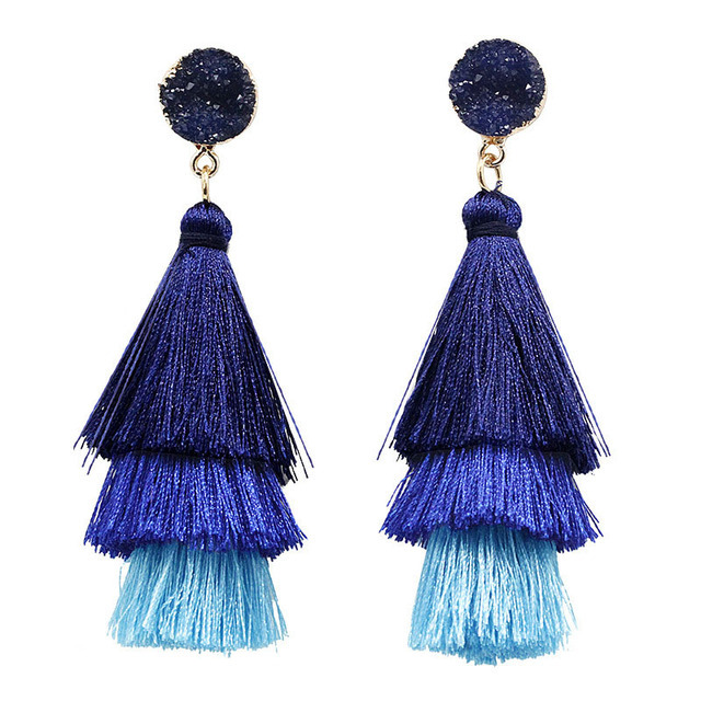 Picture of European and American Foreign Trade popular high-end fashion bohemian three-layer tassel earrings simple temperament exaggerated earrings for women