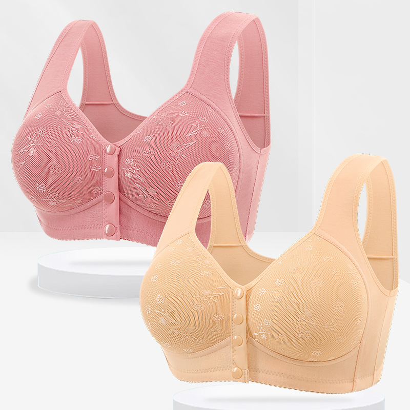 Non-wire new plus size front buckle cross-border middle-aged and elderly underwear women's soft cotton vest with wide shoulder straps plus size women's bra
