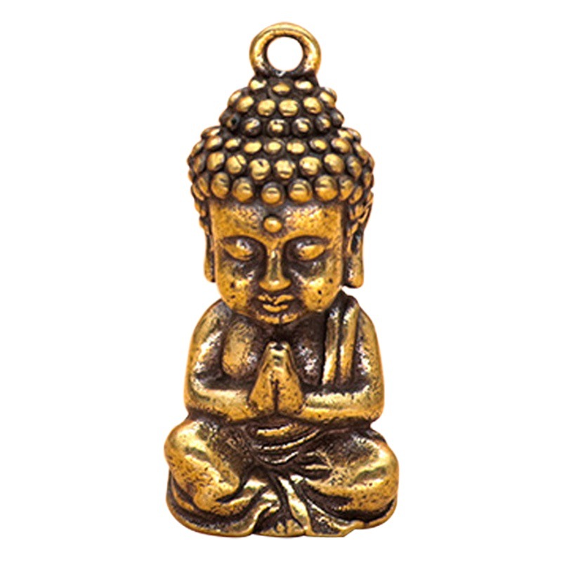 Song Dynasty Buddha Pendant Brass Car Keychain Ornament Small Gift Wholesale Street Stall Bag Buddha Amulet National Trend Style