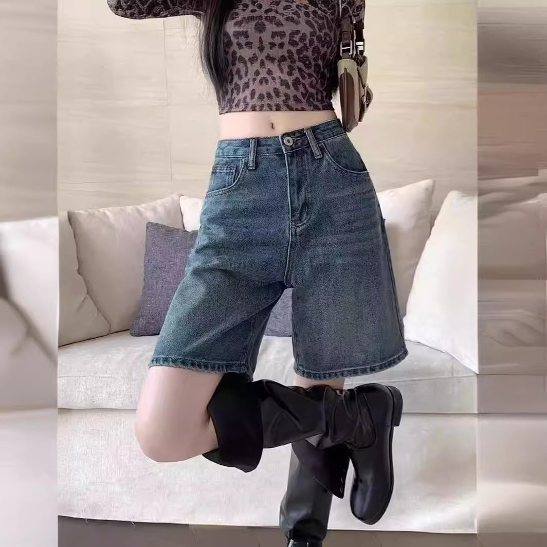 Denim Shorts for Women, Trendy and Versatile, Summer Thin, New Style, High-Waisted, Retro, Small, Loose, Straight, Slim, Five-Point Pants