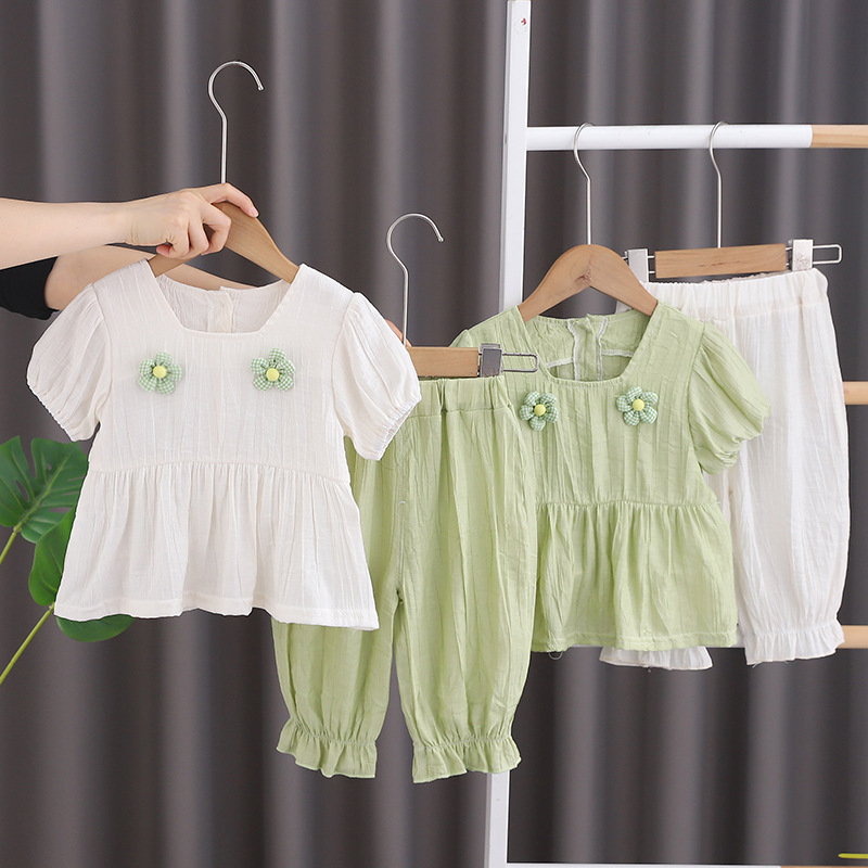 Girls' Summer Short-sleeved suit New Princess Style Children's Baby's Summer Short-sleeved Two-piece Fashionable Clothes