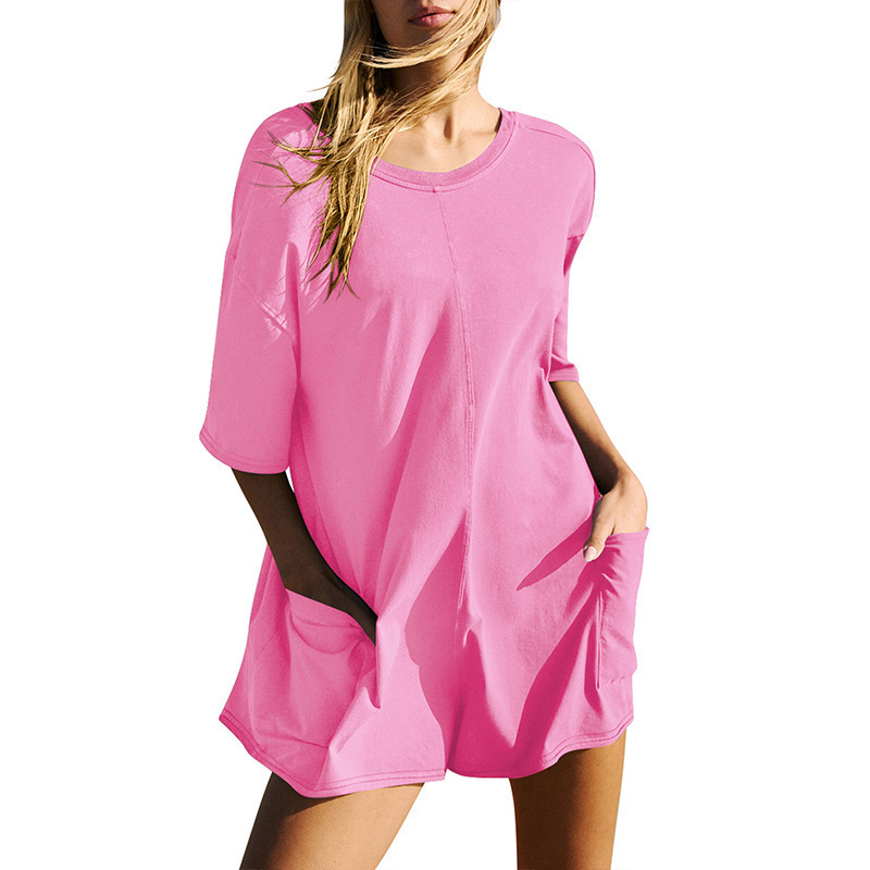 Picture of Amazon European and American Women's Independent Station New Loose Casual Pocket Pumpsuit Short Sleeve V-Neck Backless Pumpsuit