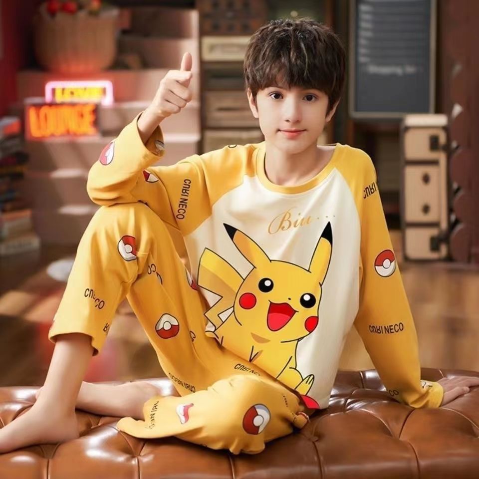 Picture of [Support delivery] Tyrannosaurus spring and autumn middle and big boys autumn clothes long pants bottoming warm outerwear pajamas