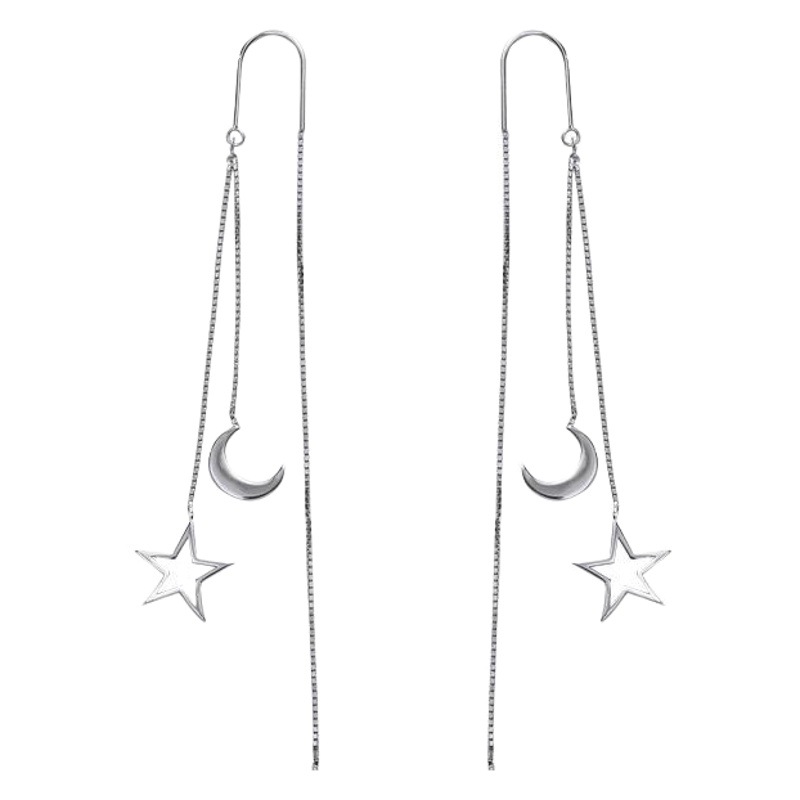 Picture of Summer New Style Earrings That Make Your Face Slimmer, Long Style, Versatile Student K-Style, Internet Celebrity Niche Cut Out Star and Moon Earrings