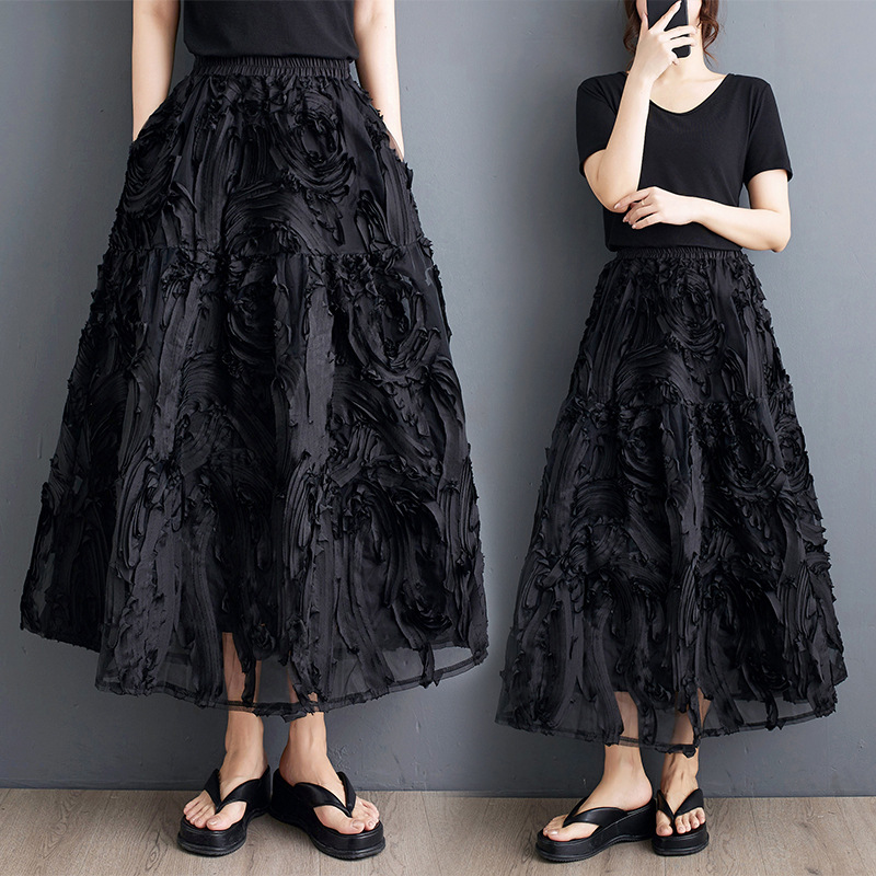 Real Shot of 2024 Summer New Heavy Industry Niche Pleated A-Line Skirt Versatile Fashionable Dark Skirt