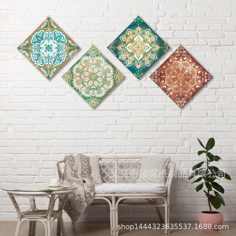 Picture of American Country Series Wooden Painting Retro Mandala Pattern Listing Bedroom Living Room Shop Decoration Wall Hanging Wooden