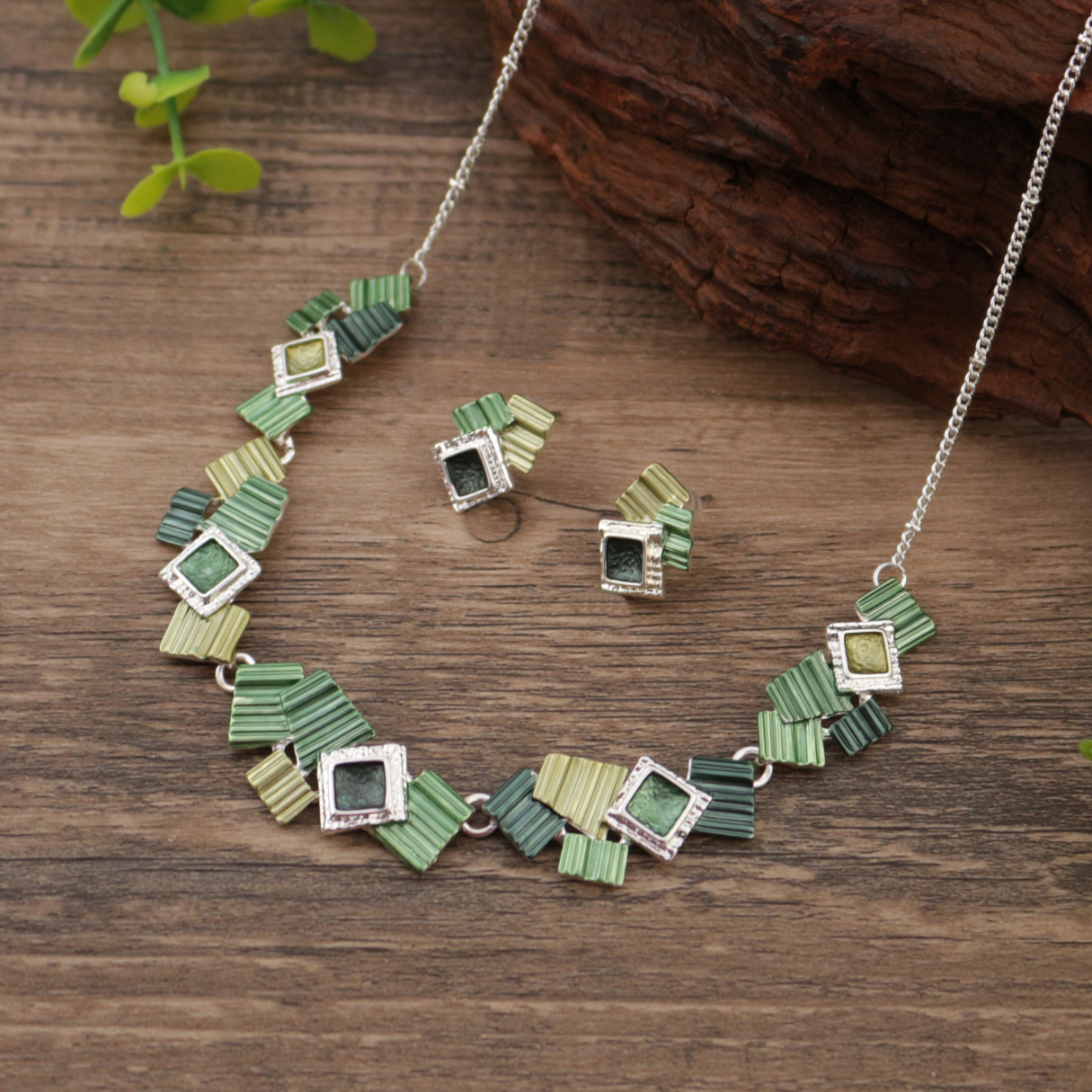 Picture of Cross-border New Color Painting Oil Geometric Square Earrings Necklace suit Creative Personality Ladies Square Necklace