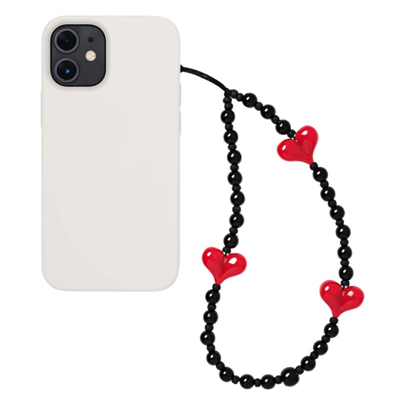 KKBEAD Niche Black Onyx Beaded Mobile Phone Chain Girl's Wristband All-match Woven Love Anti-lost Mobile Phone Case Hanging Decoration
