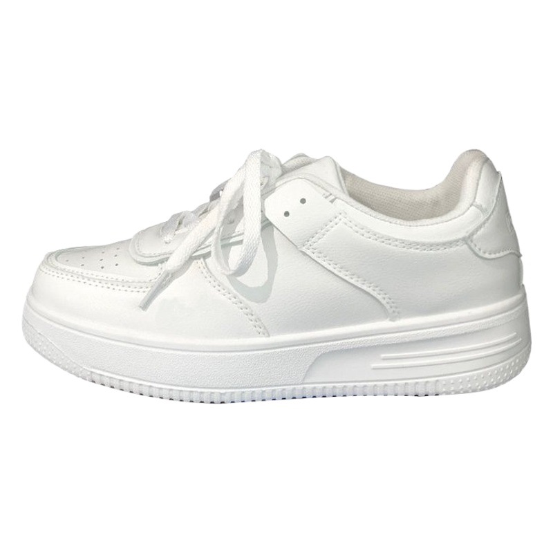 Foreign Trade Wholesale White Shoes 2023 Spring & Fall New Thick-Soled Pure White Round-Toe Sneakers Student Lace-Up Casual Shoes for Women