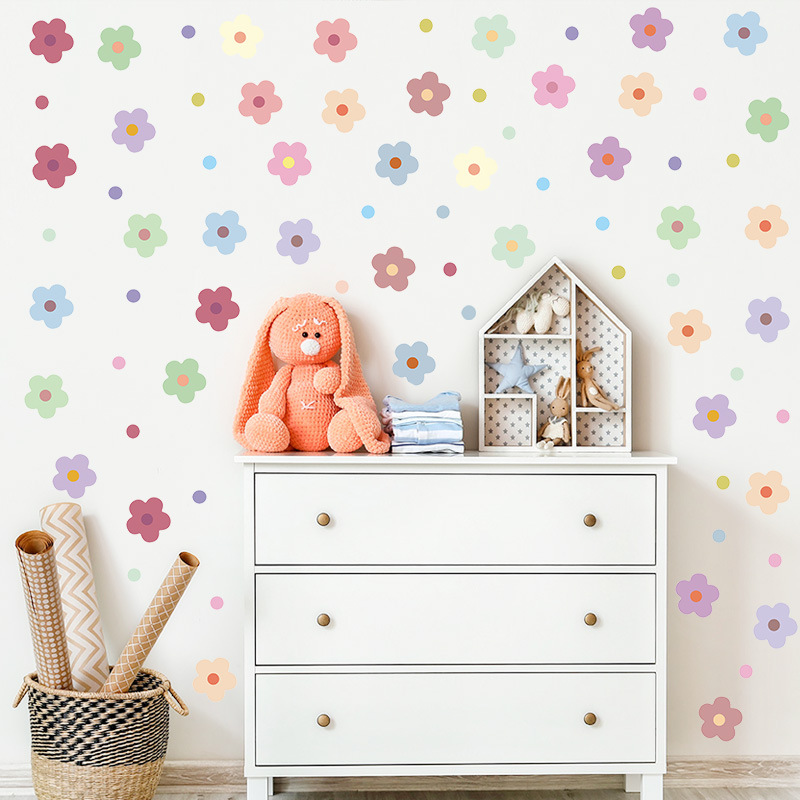 Bohemian Style Girl Bedroom Stickers Flower Love Dot Daisy Small Fresh Wall Stickers Wall Decorative Wallpaper