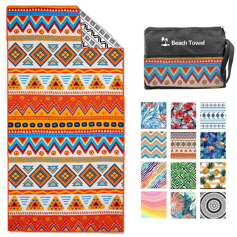 2024 Cross-Border Hot-Selling Beach Towel Foreign Trade Microfiber Printed Beach Towel Double-Sided Velvet Quick-Drying Swimming Bath Towel