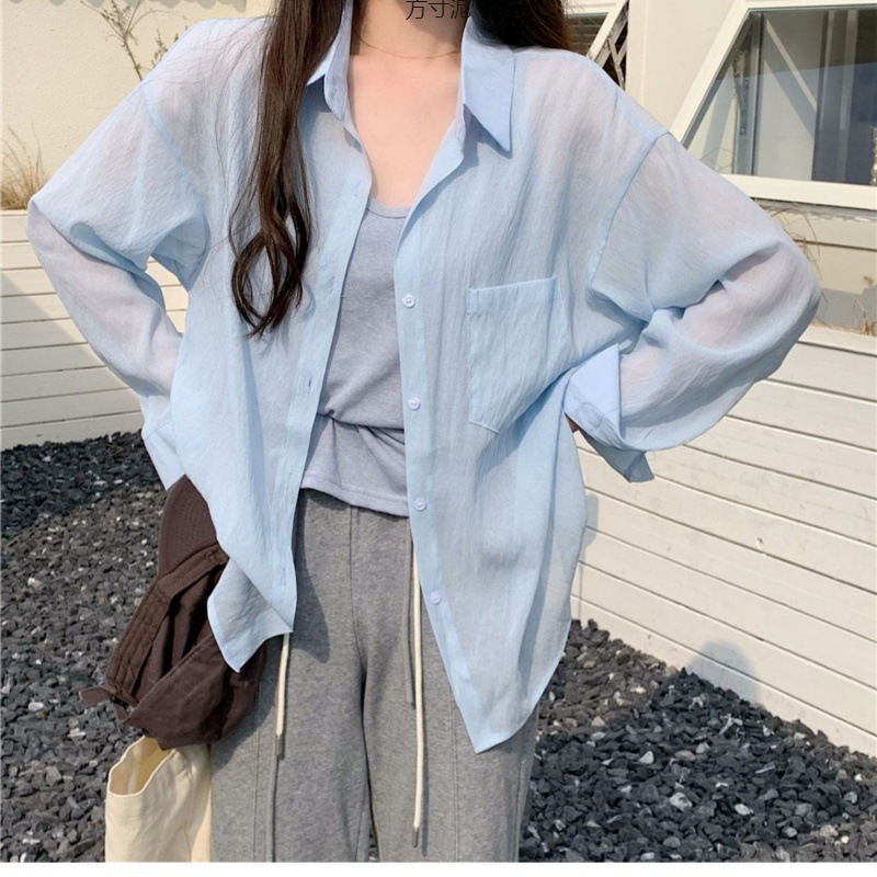 French Chiffon Sun Protection Shirt Women's Summer Chiffon Thin Shirt Loose Version Anti-Wrinkle Long-Sleeved Sun Protection Top Jacket