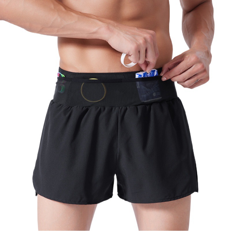 Summer Thin Running Three-Quarter Pants with Waist Bag, Quick-Drying Elastic Training Sports Shorts, Men's Basketball Fitness Pants