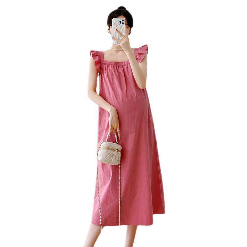 Picture of Maternity dress 2024 Summer New Small Flying Sleeve Design Sense Square Collar Stylish Fashion Pregnant Women dress Women