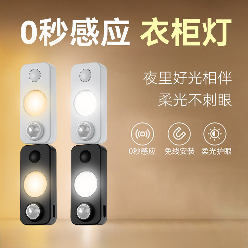 Cross-border LED intelligent human body sensor night light, bedroom hallway light, no slotting required, rechargeable wine cabinet wardrobe light