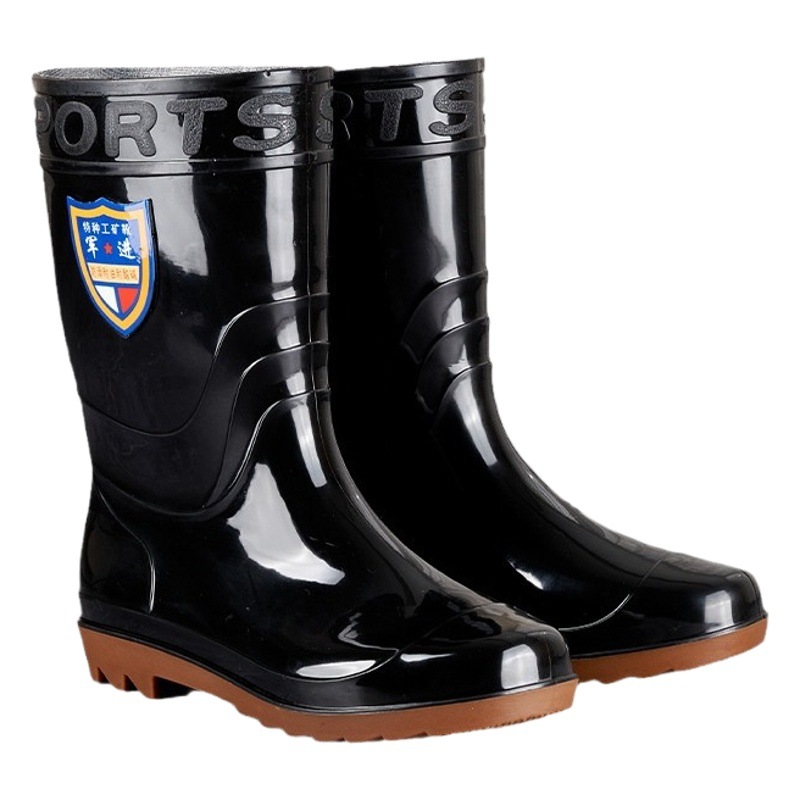 Men's round head mid-tube rain boots slope heel non-slip low heel water shoes thickened rain shoes men's comfortable rubber shoes wholesale site boots