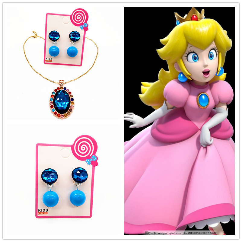 Cartoon Game Jewelry Princess Biki Daisy Mirabe Same Necklace Ear Clip Gem Glass Beads Girl Toy