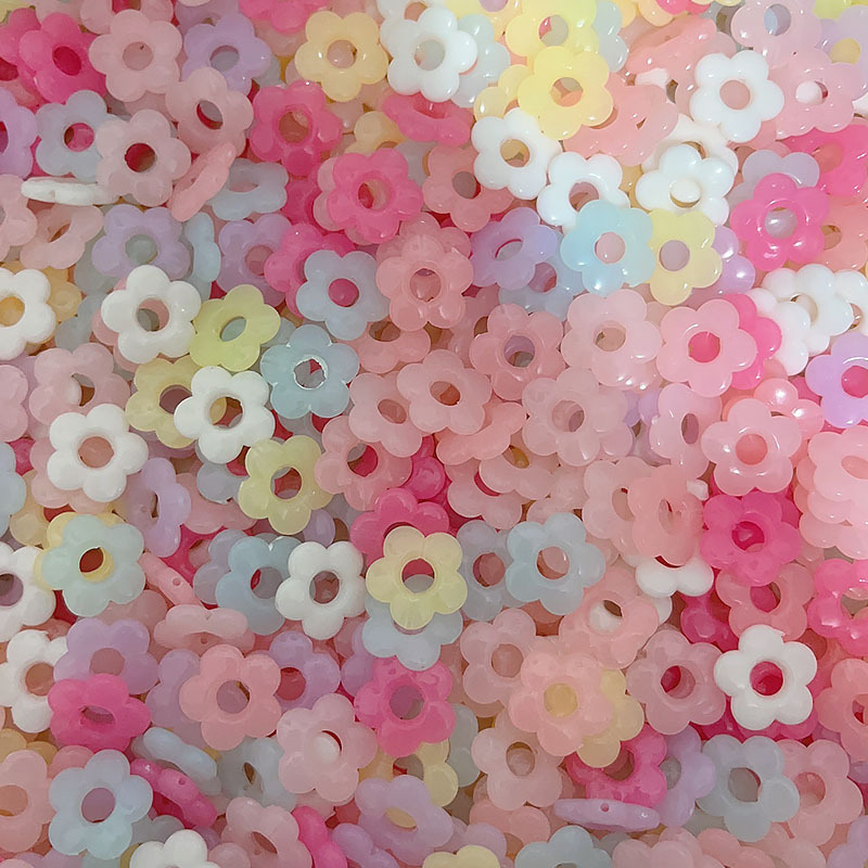 Acrylic Hollow Five-Petal Flower Loose Beads 19mm Jelly Color Straight Hole Jewelry Making Headdress Bead Earrings