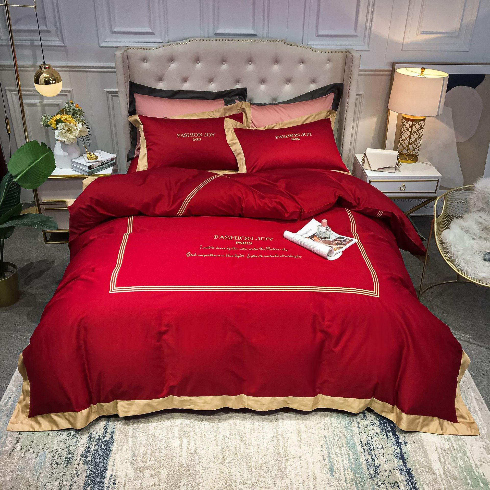 Factory wholesale 60 long-staple cotton embroidered four-piece sheets quilt cover Nordic wind bedding generation