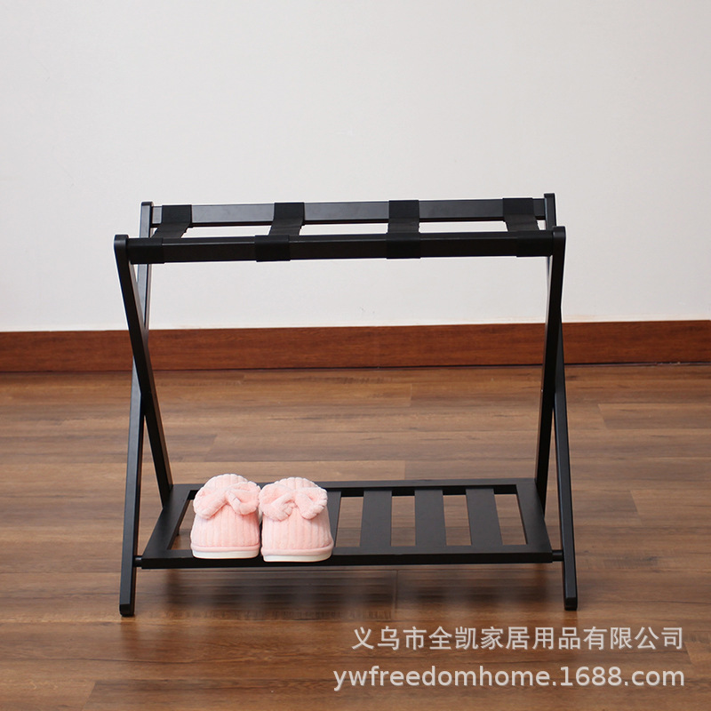 Picture of Hotel Luggage Rack Black Household High-grade Nanzhu Folding Bedroom Storage Rack Simple Double-layer Luggage Storage Rack
