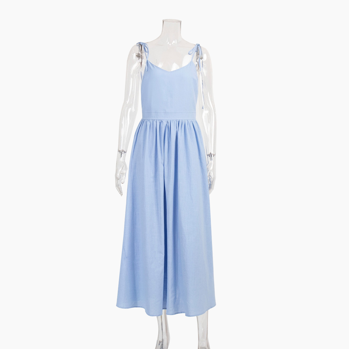 Picture of Cross-border Pure Cotton V-neck Slip Skirt Women's European and American 2025 Spring New Elegant Elegant Sexy Strap Backless dress