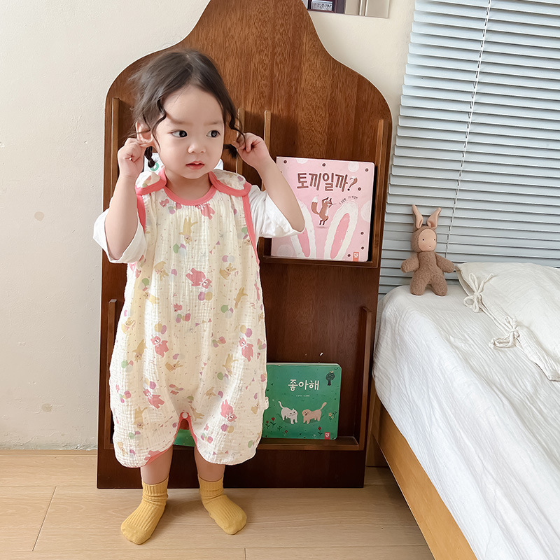 Picture of Baby Vest Sleeping Bag Summer Thin Gauze Pure Cotton Baby Kick-proof Sleeveless Children's Pajamas Air-conditioned Room Anti-cold
