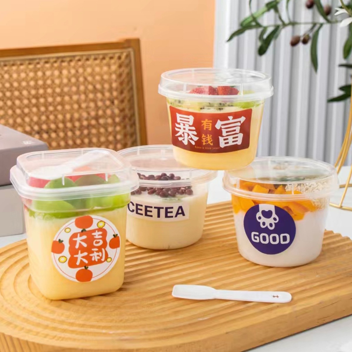 Pudding Cup Double Leather Milk Special Bowl Mousse Disposable Plastic Jelly Coconut Milk Frozen Packaging Box Packing Cup Yogurt