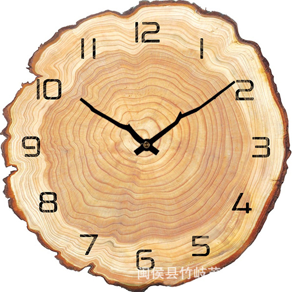 Factory a generation of round cross-border living room clock simple mute wood decorative wall clock selling Amazon clock